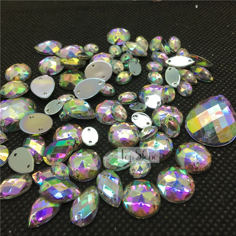 100 шт. акриловые стразы с двумя отверстиями разные размеры|sew on rhinestone|strass crystalstones for