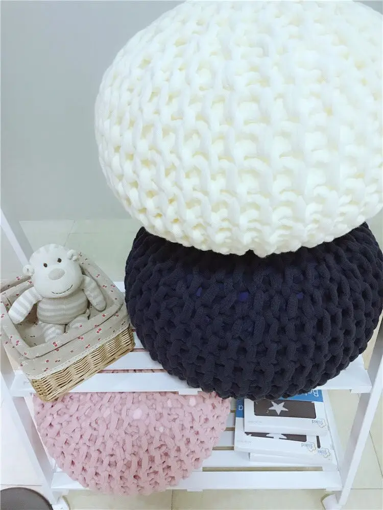 Высококачественная шерстяная круглая подушка ручной вязки POUF оттоманка для