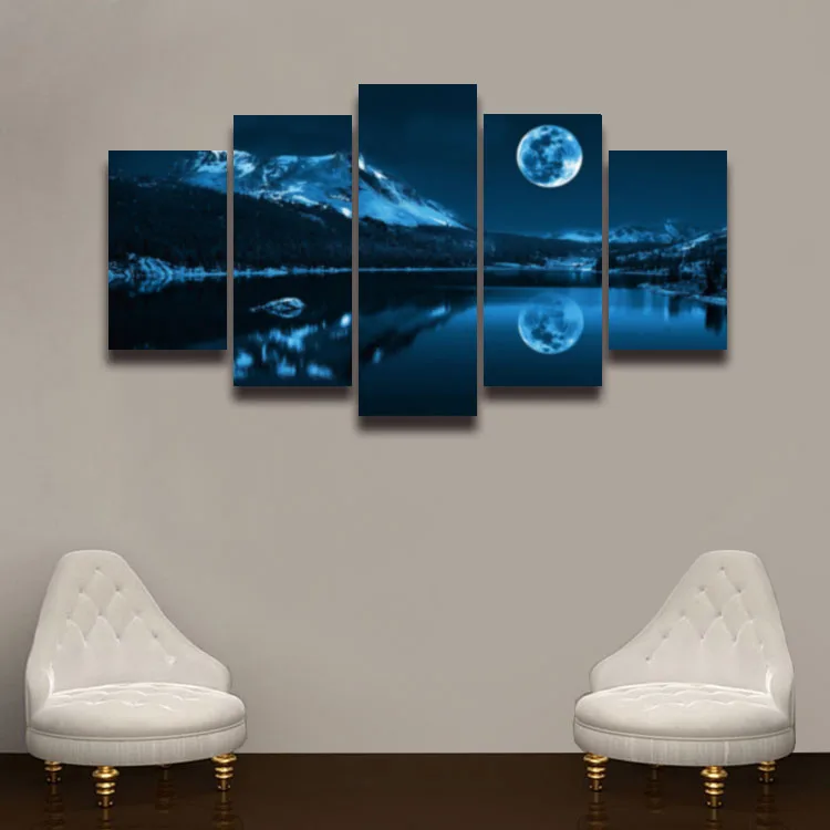 5 панелей печатная модульная Картина на холсте живопись гор озера Луны природный