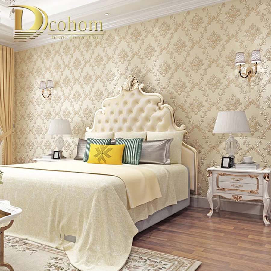 Beige White Luxury Floral Wallcoverings Embossed Flower 3D Wallpaper Non-woven Bedroom Rolls | Обустройство дома