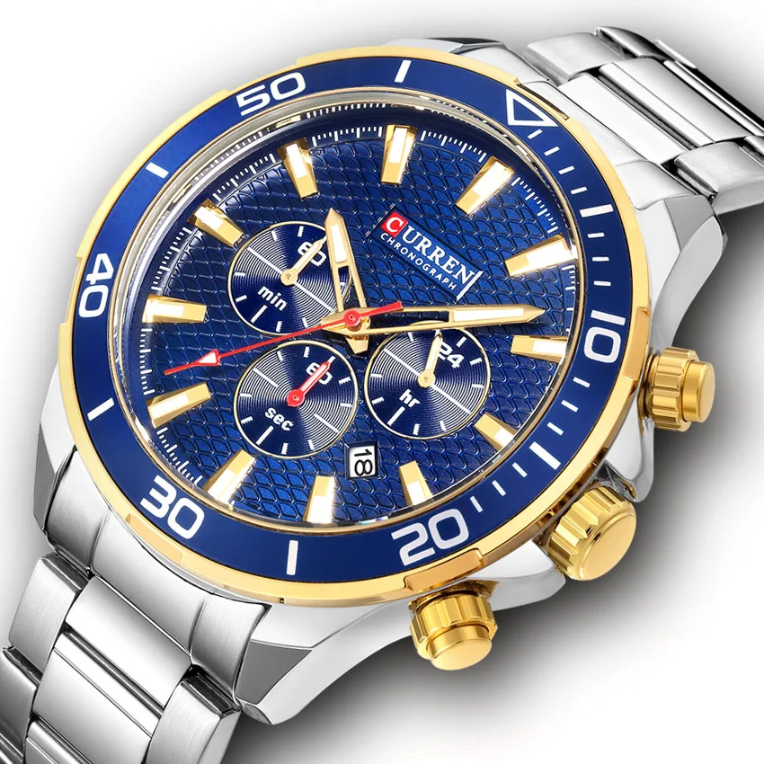 Curren Мужские часы Топ бренд класса люкс из нержавеющей стали Кварцевые военные