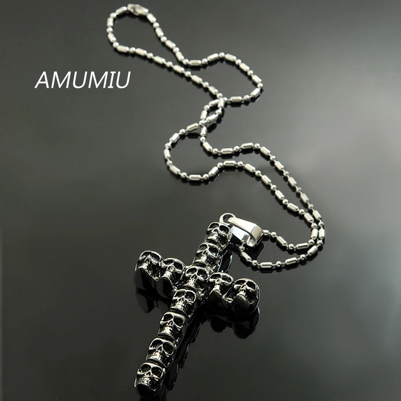 AMUMIU модное мужское ожерелье из нержавеющей стали с кулоном в виде черепа зла и