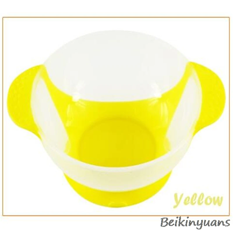 Yellow bowl Детская небьющаяся миска для кормления и присоска+ обучающая ложка с датчиком температуры, посуда, миска - Цвет: Yellow bowl
