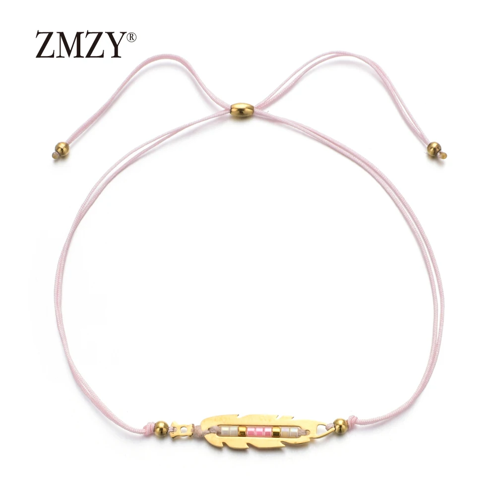 

ZMZY Unique Design Gold Color Stainless Steel Feather Charm Bracelet Women Accessories Thin Bohemian Bracelets Bangles Jewelry