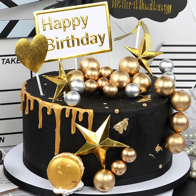 5 pcs/lot lovely gold ball cake topper birthday cup decoration baby shower kids party wedding favor supplies | Дом и сад