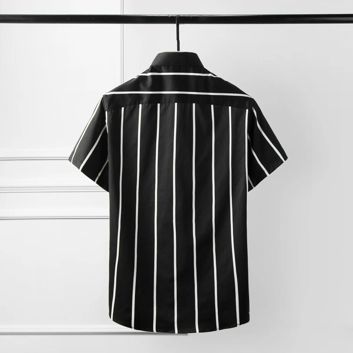 Мужская рубашка из 100% хлопка Модная белая черная в полоску мужская с коротким