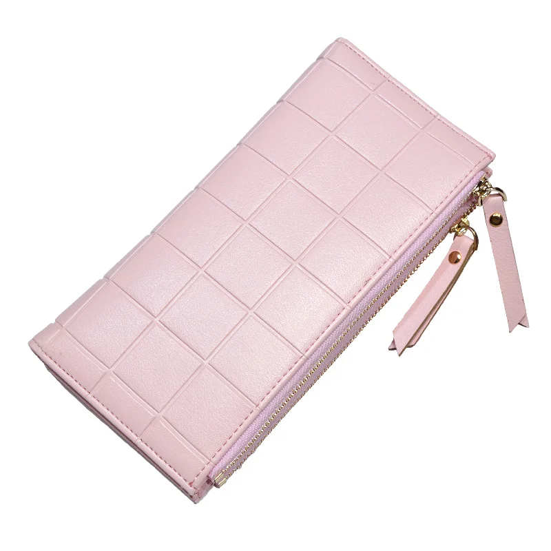 pink Женский Длинный кошелек-держатель для карт из искусственной кожи с двойной застежкой-молнией и отделением для монет - Цвет: pink