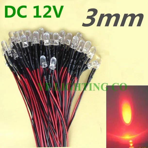 Светодиодный Предварительно проводной светильник теплый белый 100 шт. 3 мм 12 В