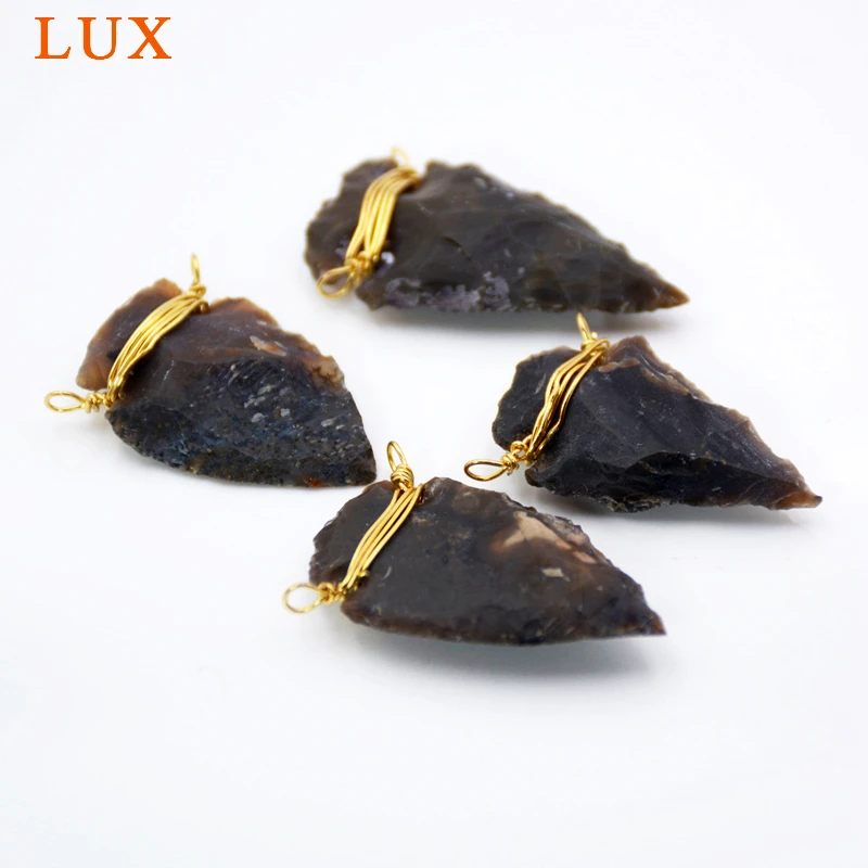 Wire Wrapped Raw Natural Jaspers Obsidian Stones Arrowhead Connector Pendant Brown black Arrow Charm handmade craft Jewelry | Украшения и
