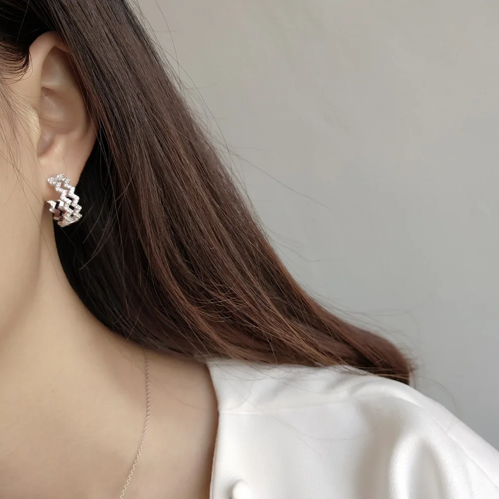 

Amaiyllis 925 Sterling Silver Wave Earring White Cubic Zircon Earrings for Women Fashion Dangle Earrings Jewelry Friends Gift