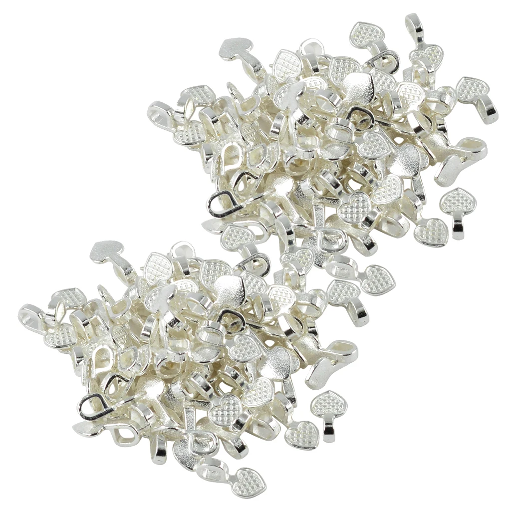 200 шт сплав сердце дизайн клей на Подвеска-Бейл Серебро Белое Сердце Форма DIY соединители модные ювелирные изделия изготовление Bails Для Подвески