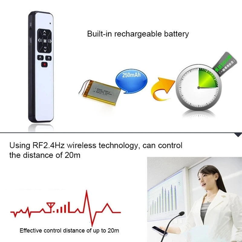 Haweel ppt presenter remote control wireless powerpoint presentation pointer 2.4GHz Clicker Handheld Controller Flip Pen Laser |