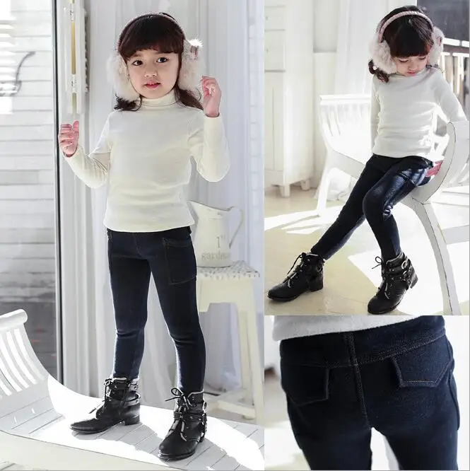 2018 г. модные зимние Повседневное девушки карманные джинсы хлопок детские узкие