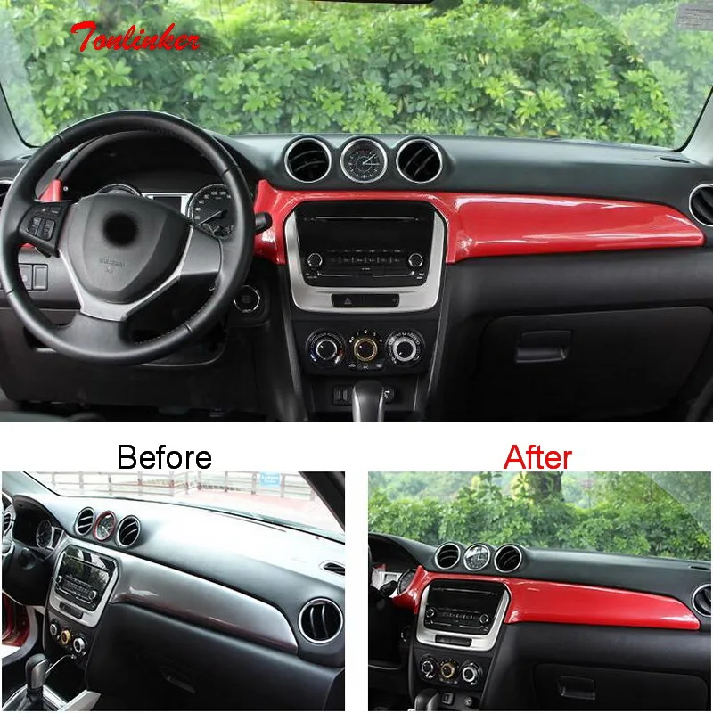 

Tonlinker Cover stickers For SUZUKI vitara 2016 Car Styling 2 PCS Stainless steel Dashboard Gloves box decoration covers sticker