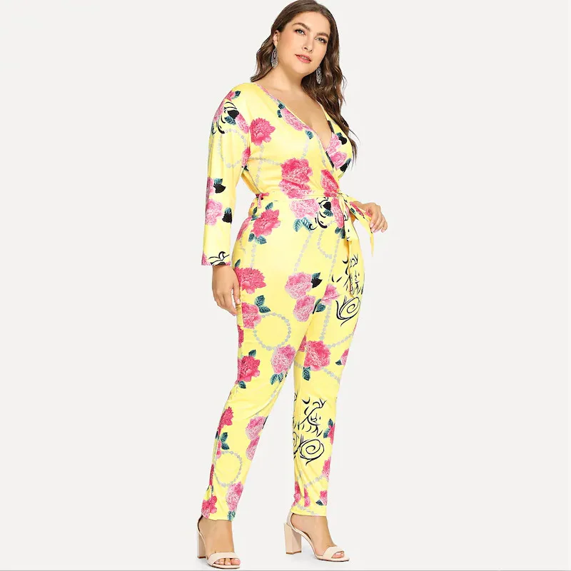 WHZHM плюс размер 3XL 4XL боди Женский длинный рукав комбинезон джемпер Bodycon пляжный