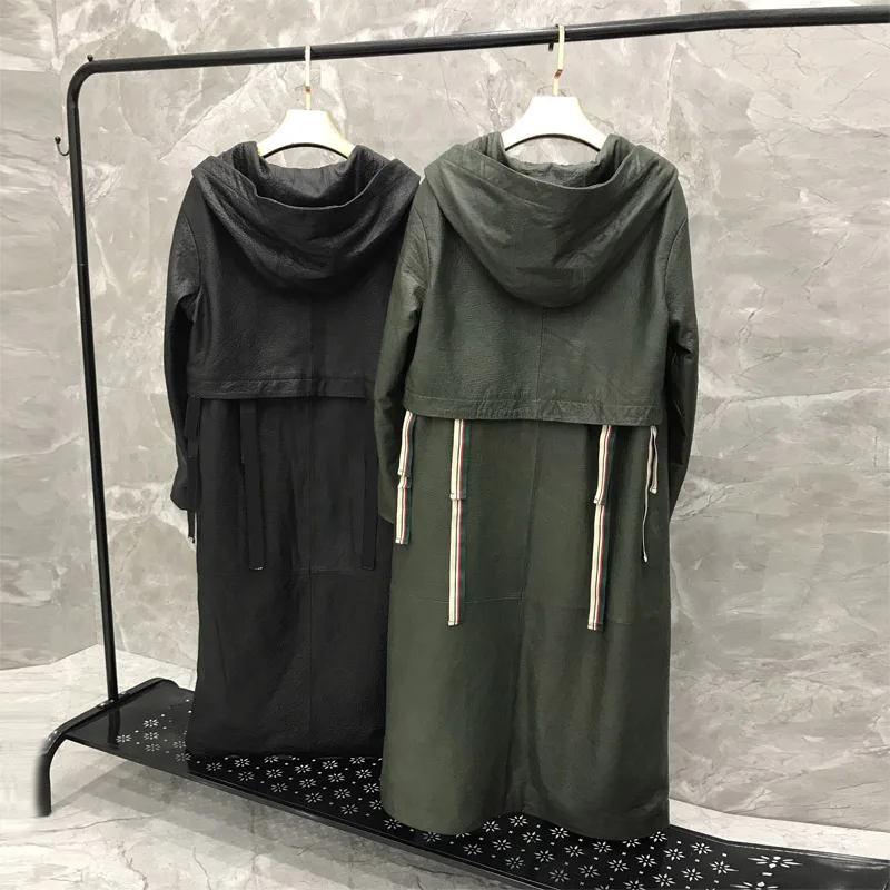 New Arrival Real Leather Jacket Drawstring Genuine Leather Jacket Women Plus Size Hooded Lambskin Leather Coat for Women