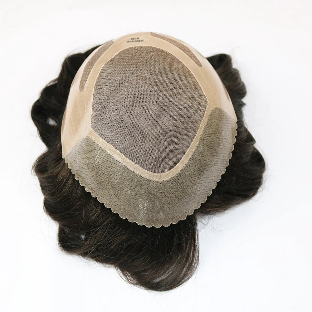 SimBeauty Best Quality Natural Brown Gray Mono Lace Toupees Hand Tied Hairpieces Human Hair Replacement Mens Toupees