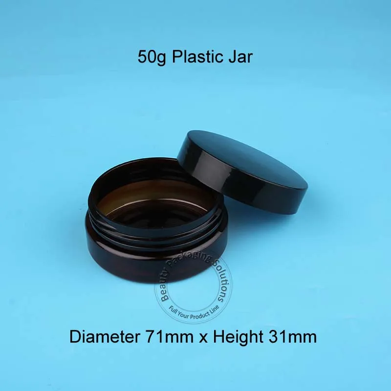 Wholesale 50g Empty Plastic Cream Jar Amber Women Cosmetic Bottle Small Black Lid Pot 50ml Facial Packginga |