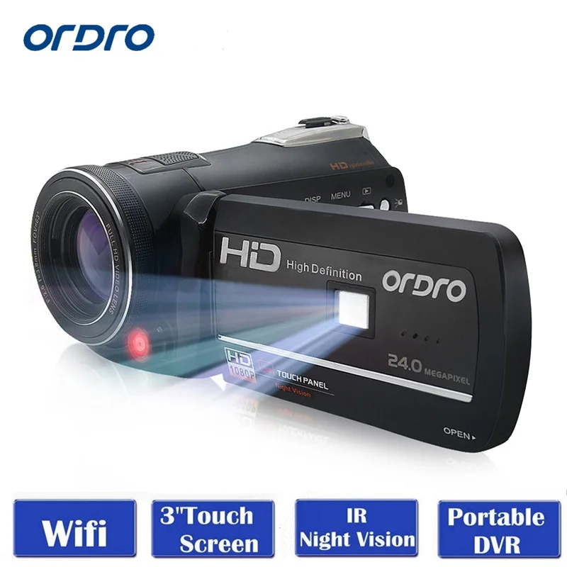 Ordro цифрового видео Камера hdv d395 инфракрасный Ночное видение видеокамера Wi Fi HD 1080 P