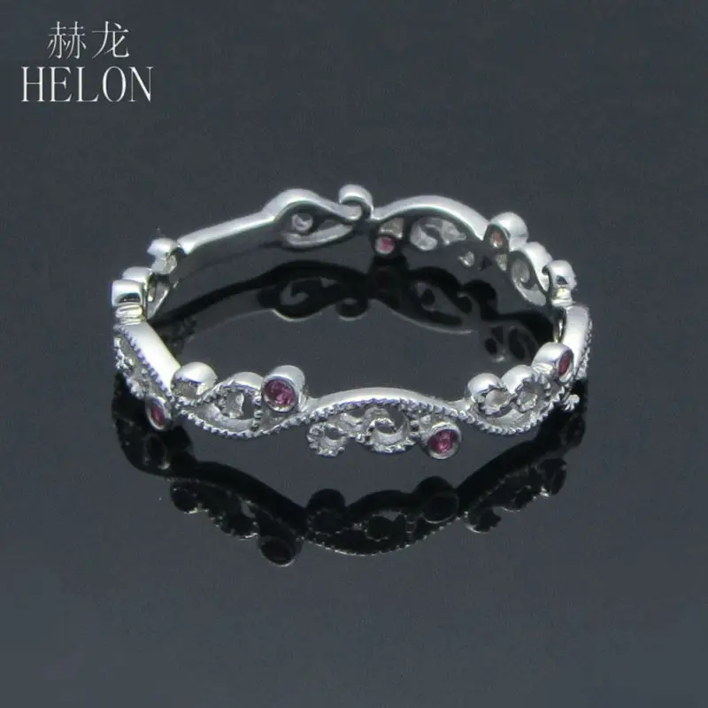 Кольцо HELON Gemstone Band MILGRAIN Pave из натурального рубина, серебро 925, обручальные кольца для женщин, ювелирные украшения