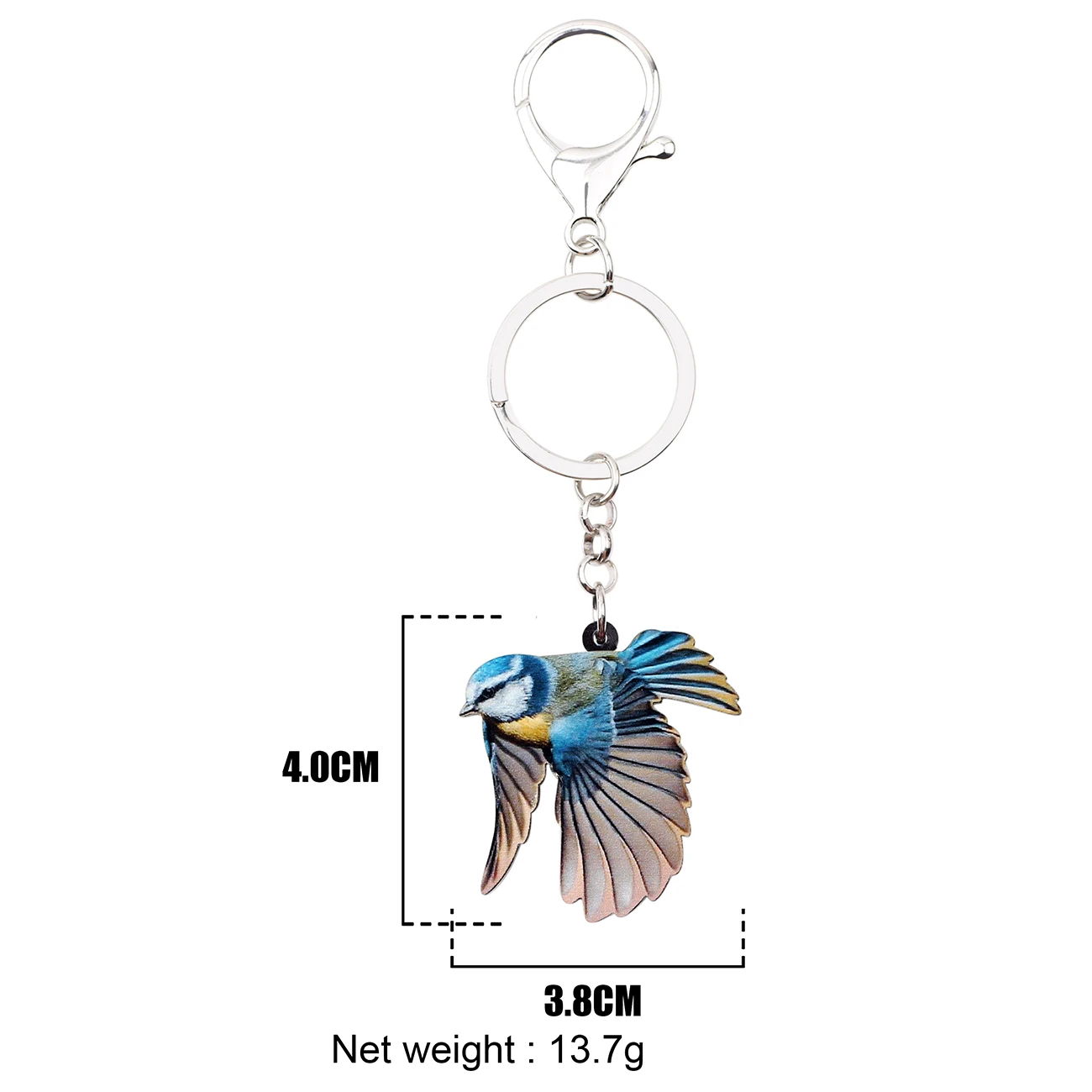 Bonsny Acrylic Sweet Blue Tit Bird Key Chain Keychains Ring Holder Unique Animal Gift Jewelry For Women Girls Bag Car Charms New
