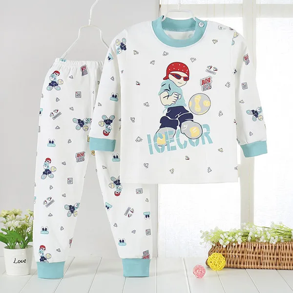 Детские пижамные комплекты Хлопковая пижама infantil, пижамы для девочек, набор пижам для мальчиков, футболка+ штаны, комплект одежды, одежда для сна с открытыми плечами - Цвет: Green Football Boy