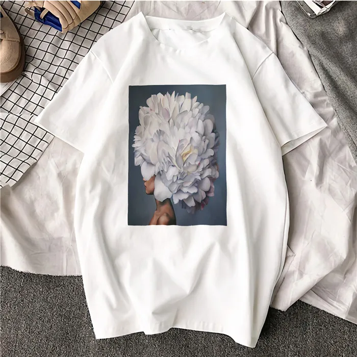Ulzzang Эстетическая забавная футболка, абстрактные цветы, животные, хлопок, круглый вырез, футболка, плюс размер, короткий рукав, Брендовая женская футболка, Femme