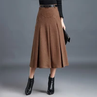 m 4xl new womens skirt winter autumn 2021 fashion elegant wool blends skirts thicken pleated slim medium length skirt female