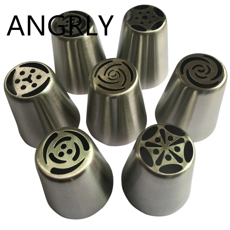 

ANGRLY 7 Styles Russian Tulip Stainless Steel Icing Piping Nozzles Pastry Decorating Tips Cake Cupcake Decorator Silicone Mold