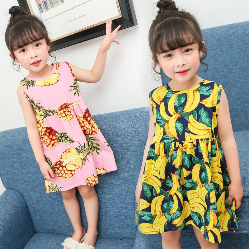 JOMAKE Girls Dress 2018 New Baby Sleeveless Summer Fruit Pineapple Banana Printed Kids Princess Dresses For Clothing | Детская одежда и