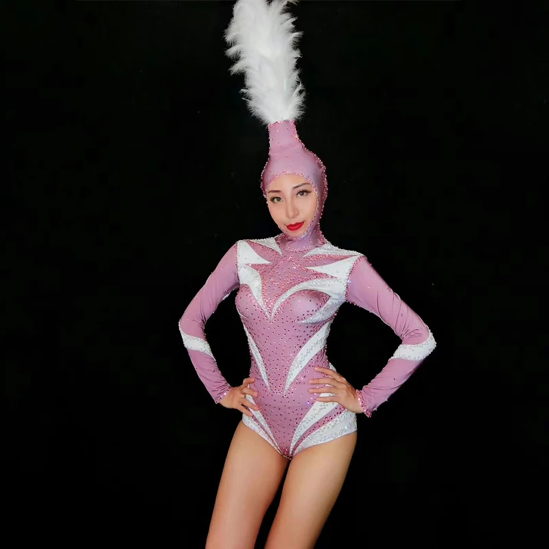 Новый сексуальный розовый костюм кошка Zentai Стразы с головой танцевальный для