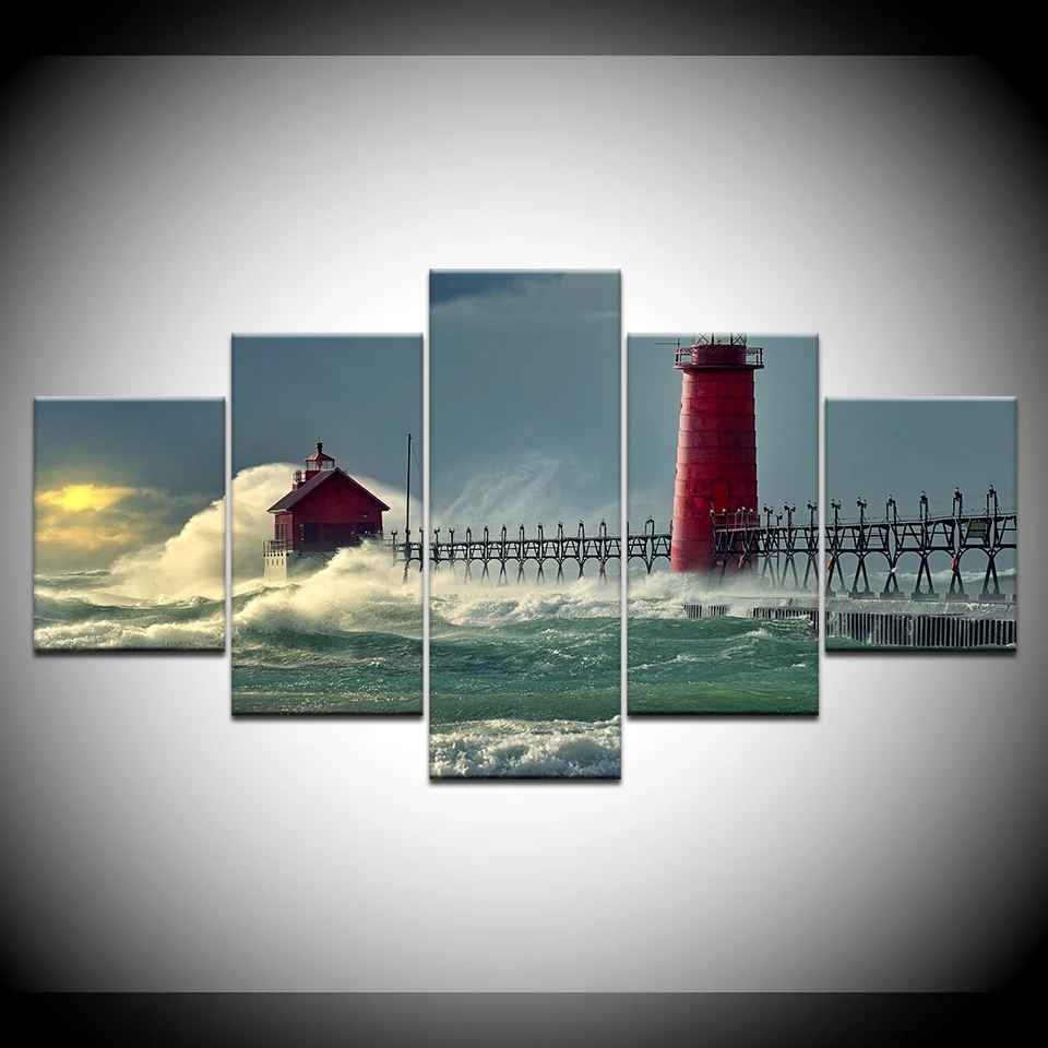 Холст для живописи Grand еще Маяк Морской 5 шт. Wall Art Модульная картина обои печати