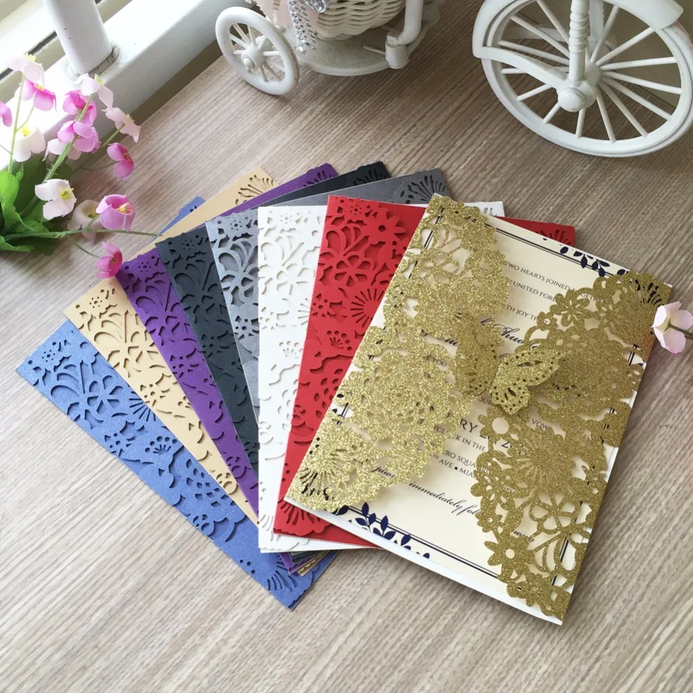 30 шт./лот полые бабочка свадебные приглашения лазерной роскошные карты