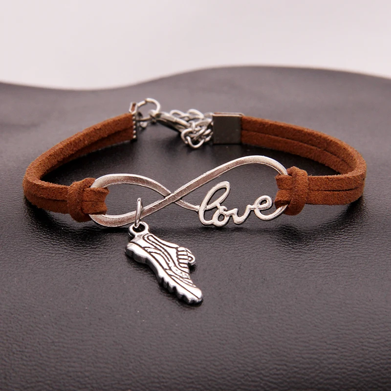(10 шт./лот) браслет Infinity Love для спортивной обуви с подвеской кожаный веревкой