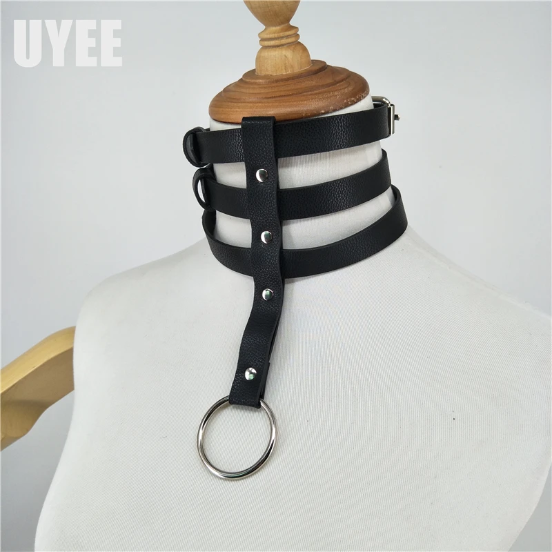 UYEE черный фетиш из искусственной кожи 3 слоя воротник шейные платки регулируемый