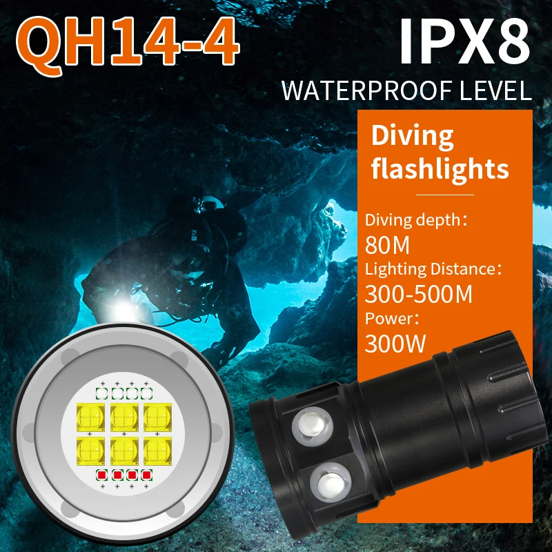 Tinhofire QH14 подводный 80 м 6*9090 белый свет XML2 + 4 * XPE R5 красный/синий фотографии видео