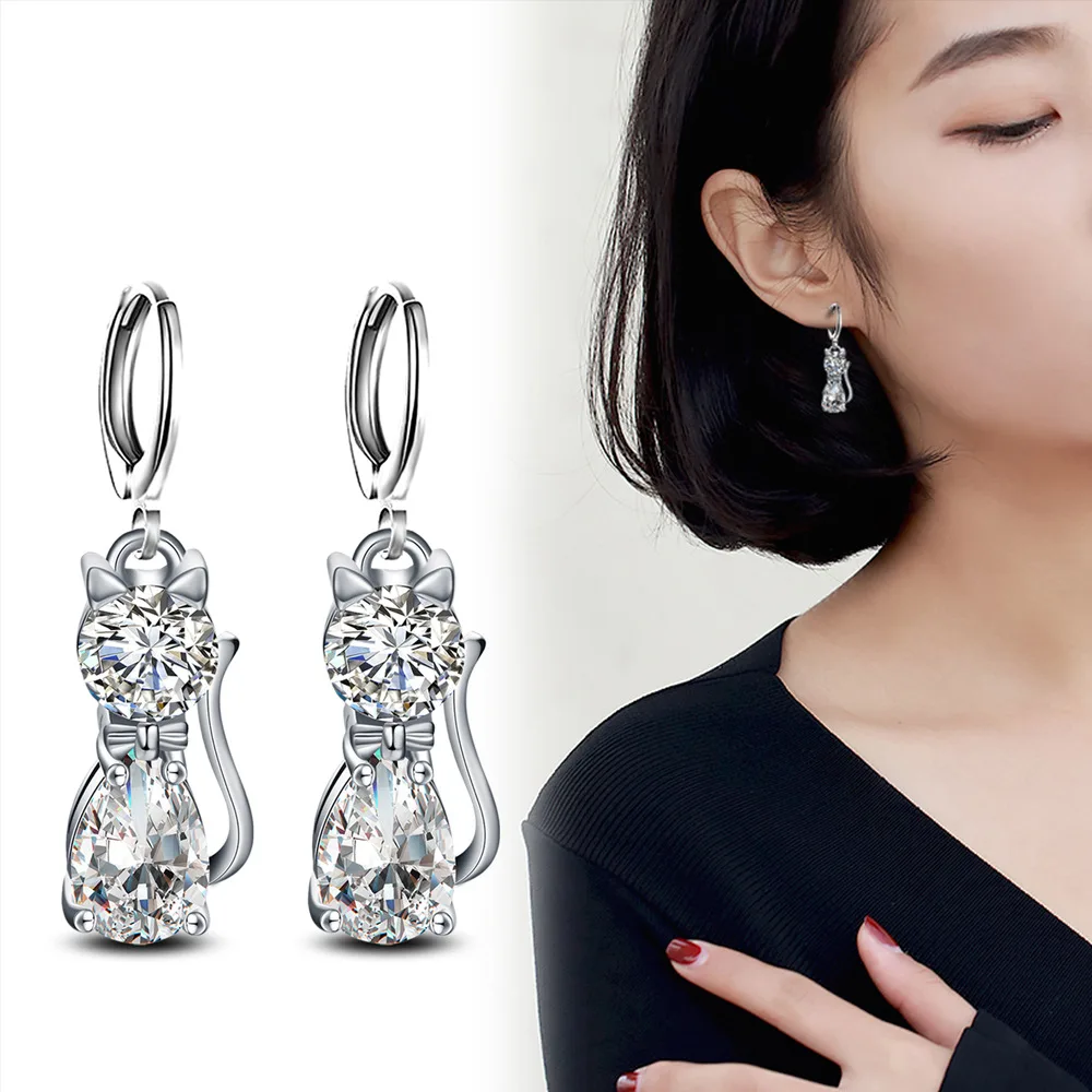 

Серьги женские из серебра 925 пробы с подвеской и кристаллами