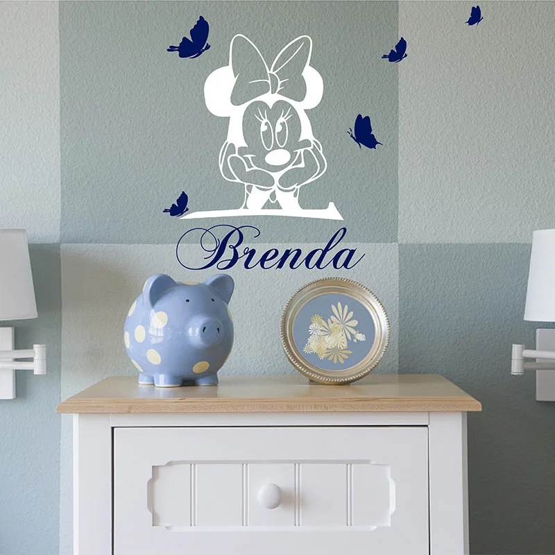 

Cartoon Mouse with Personalised Name and Butterflies Wall Sticker Mouse Sticker with Custom Name and Butterflies Decal 804C