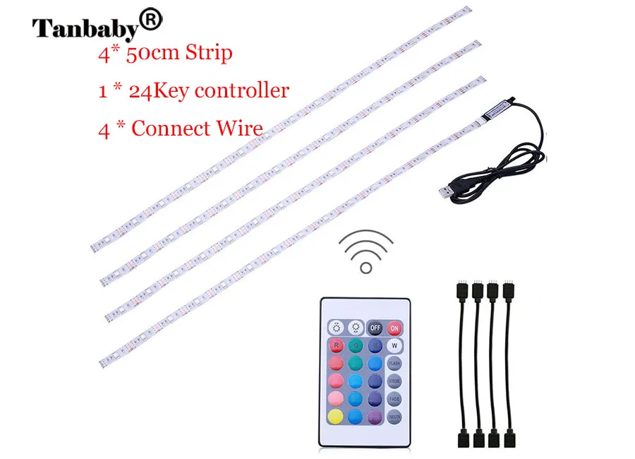 2 м ТВ СВЕТОДИОДНЫЙ светильник RGB DC5V USB лампа SMD 5050 водонепроницаемый гибкий светодиодный светильник с пультом дистанционного управления для ТВ подсветки