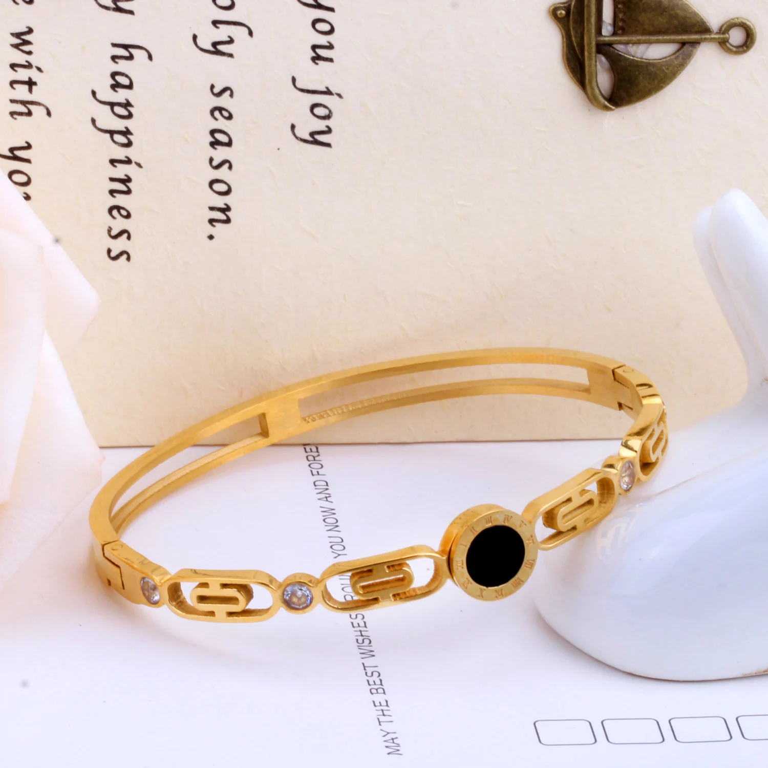 Браслет LUXUSTEEL femme Золотые круглые римские браслеты с манжетами из нержавеющей