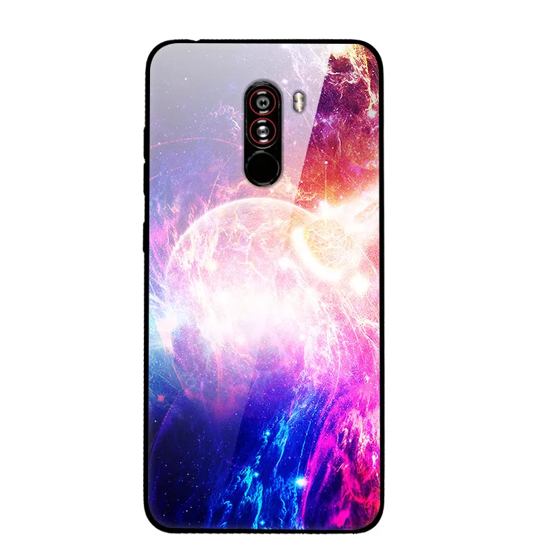Чехол для Xiaomi Pocophone F1, закаленное жесткое заднее стекло, чехол для Xiaomi Poco F1, силиконовый мягкий бампер, чехол с принтом