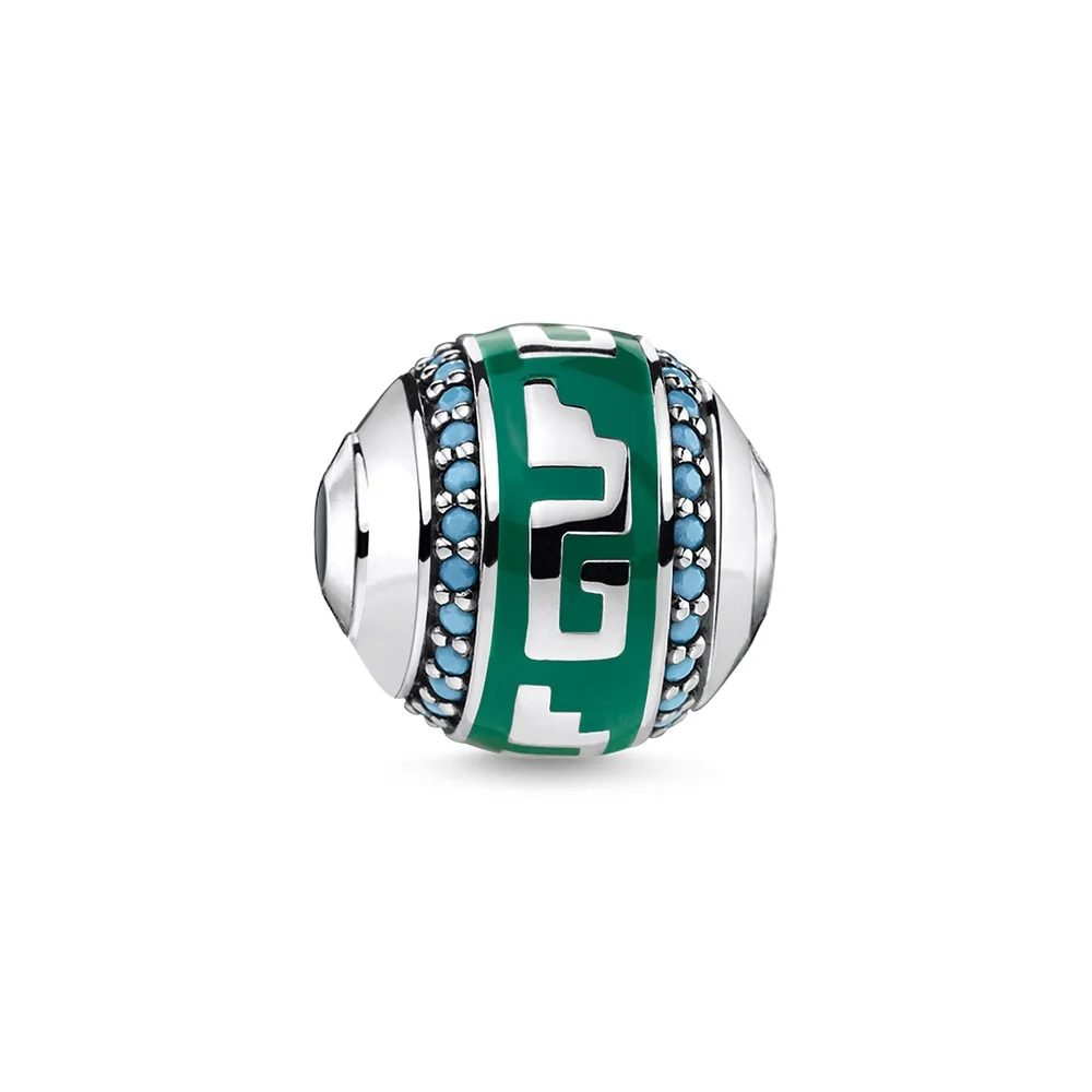 Серебряный зеленый орнамент ацтекские этнические бусины из кармы подходит для