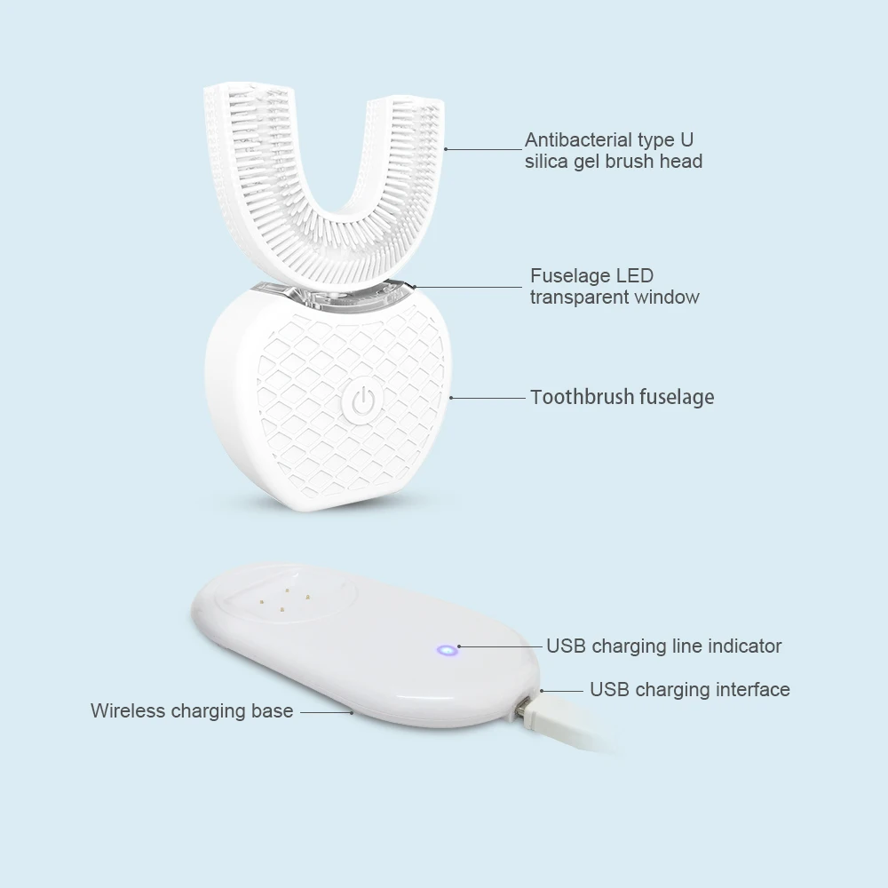U-Shaped Sonic Automatic Electric Toothbrush 360 Degrees USB Rechargeable Intelligent 4 Modes Ultrasonic Silicon | Красота и здоровье