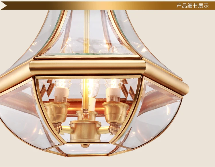 Миниатюрный античный медный светильник для кухни с подвесом на входе, проходной зоне, светильник на балконе с стеклянной плафоном.