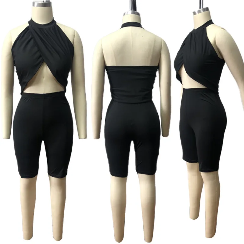 Женский неоново-зеленый комплект из двух предметов летний топа и шорт с лямкой на