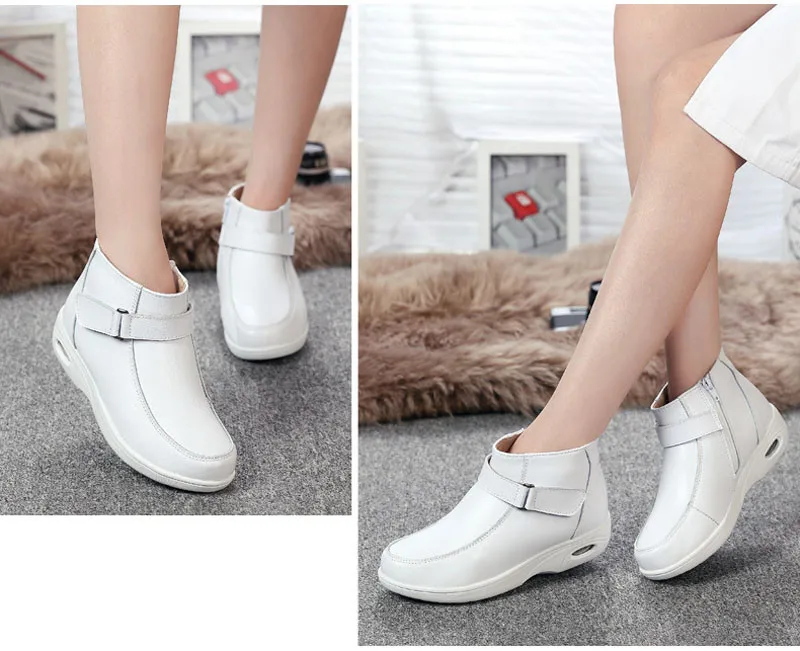 YAERNI Fashion Genuine Leather Women Boots Round Toe Fur Ankle Snow Boots Side Zipper White Warm Female Women Nurse Shoes