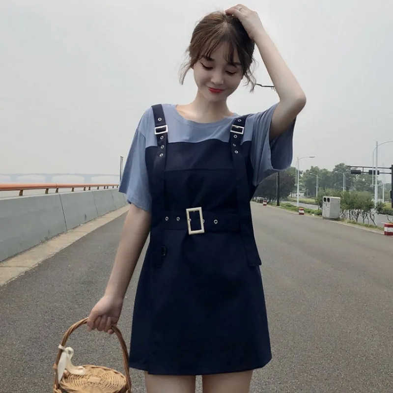 Корейский стиль шить поддельные из двух частей ремень женский студенческое