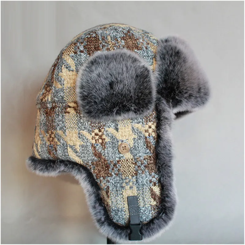 B-8485 Outdoor Earflap Bomber Hats Adult Warm Russian Ushanka Hats Trooper Snow Ski Windproof Cap Ear Protective