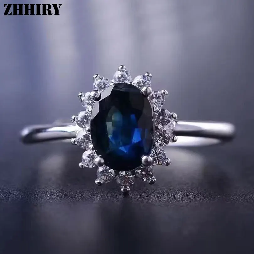 

Women Genuine Sapphire Ring 925 Sterling Silver Natural Ink Blue Gemstone Fine Jewelry Wedding Engagement Birthstone ZHHIRY