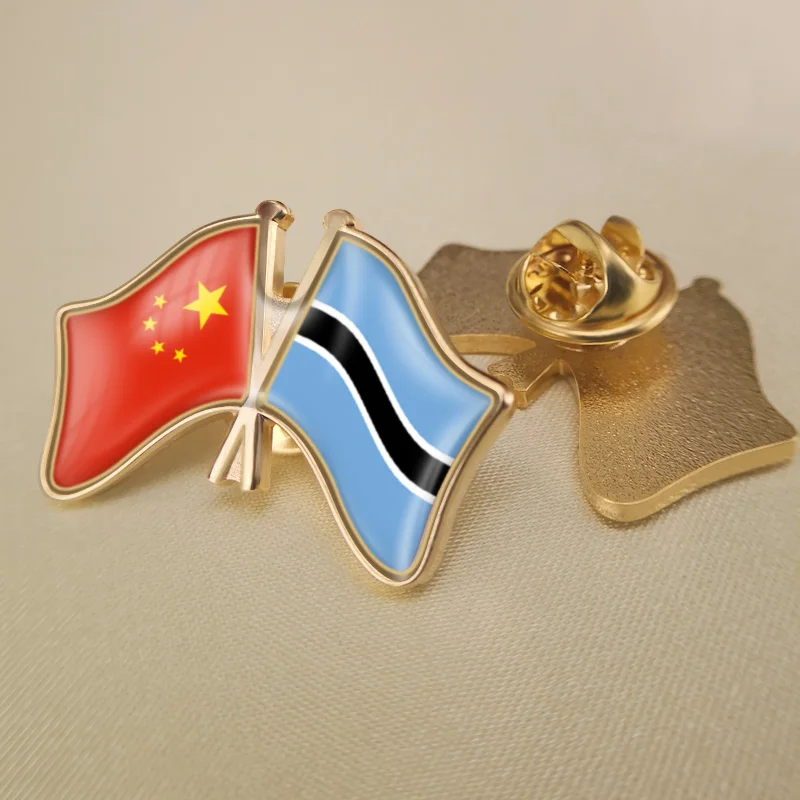 

China and Botswana Crossed Double Friendship Flags Lapel Pins